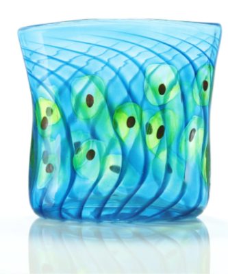 blaue Vase mit Streifen und Punkten